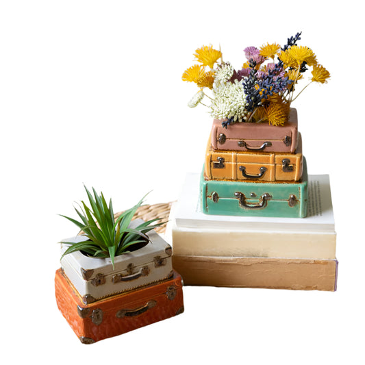 Set of 2 Ceramic Suitcases Planters