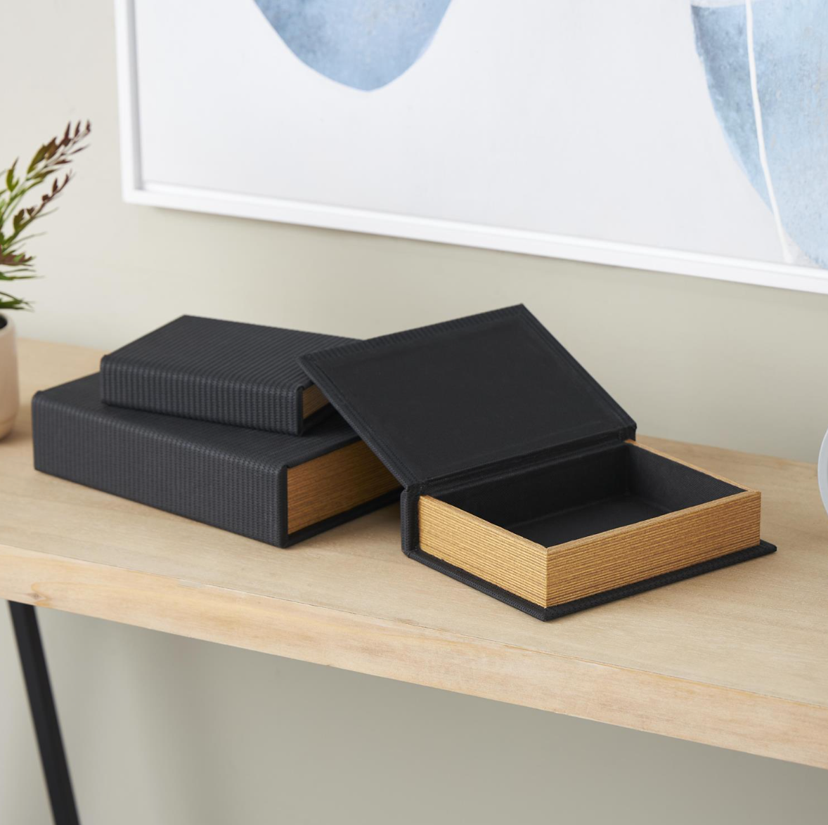 Black Faux Leather Book Shaped Box Set of 3