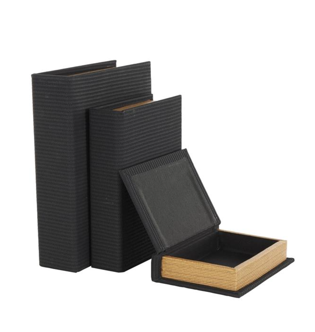 Black Faux Leather Book Shaped Box Set of 3