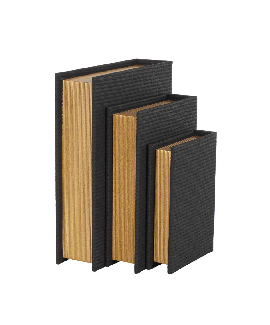 Black Faux Leather Book Shaped Box Set of 3
