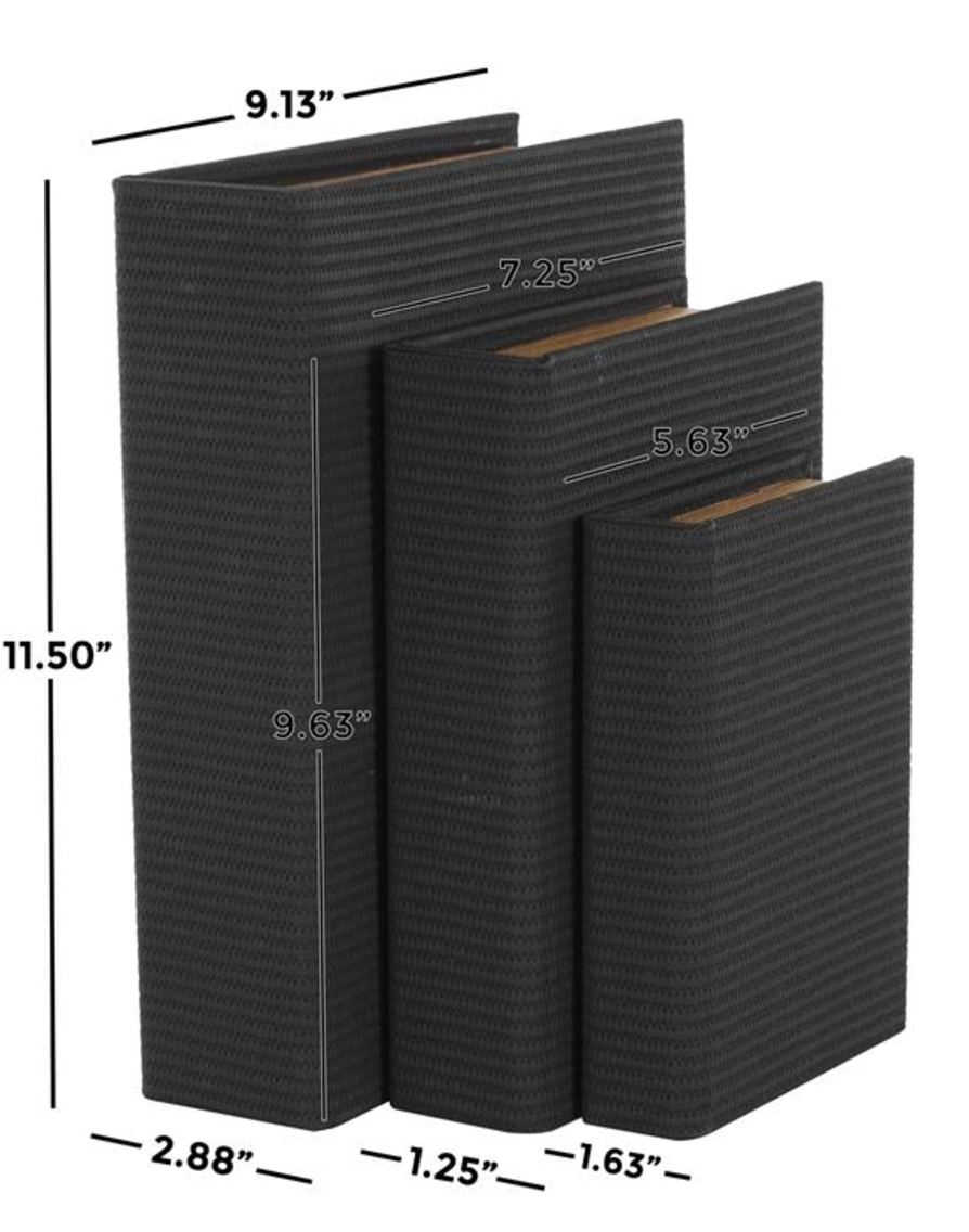 Black Faux Leather Book Shaped Box Set of 3