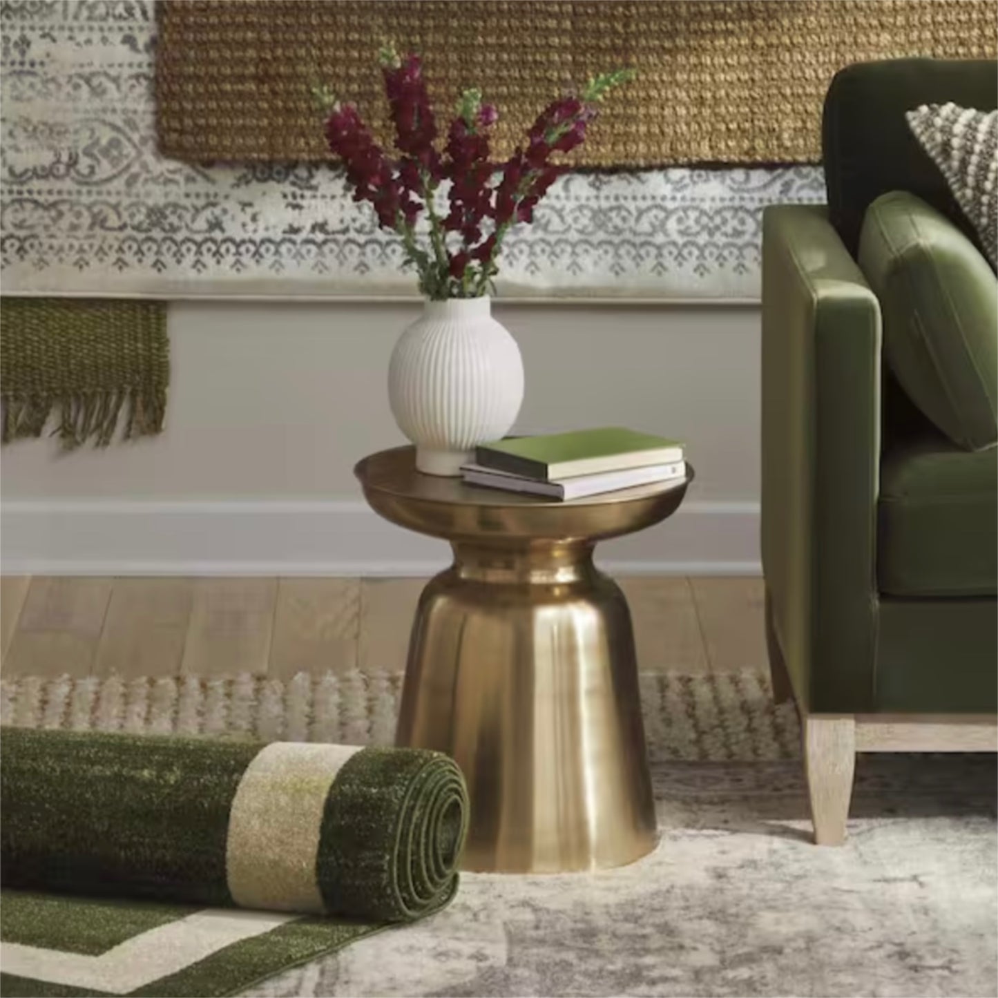 Round Gold Metal Pedestal Side Table