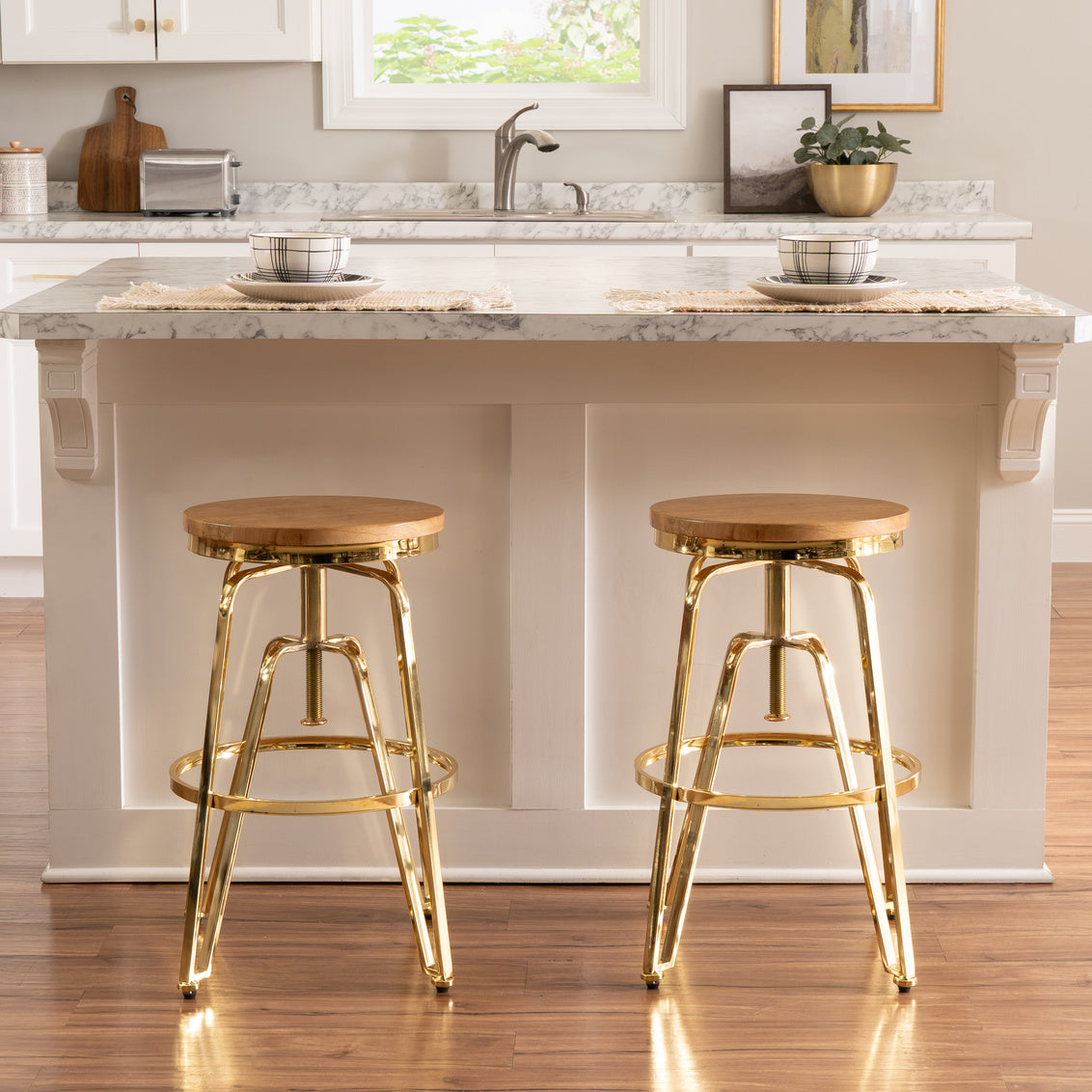 Wood/Gold Metal Bar Stool