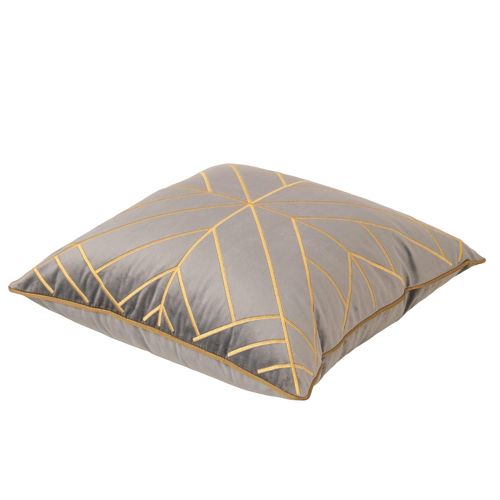 Grey Velvet Pillow W/Gold Accent Design-Set of 2