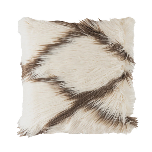 Alaska Ivory and Brown Faux Fur Pillow