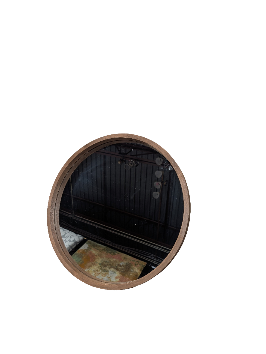 Round wood framed mirror - Open Box