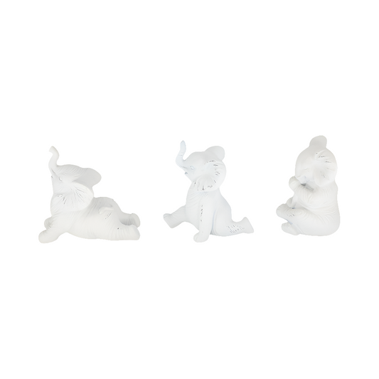 Resin, S/3 6" Stone Look Yoga Elephant, White