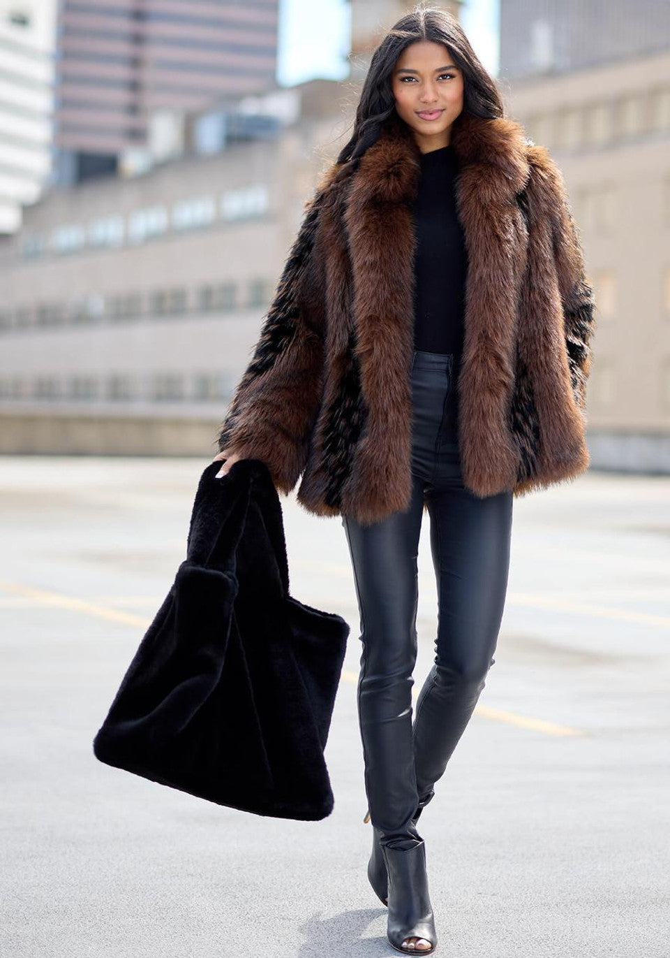 Black Faux Fur Le Mink Tote