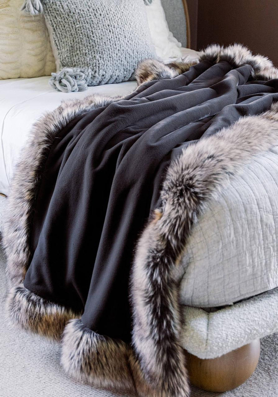 Charcoal Faux Sheared Beaver Alpine Weighted Throw