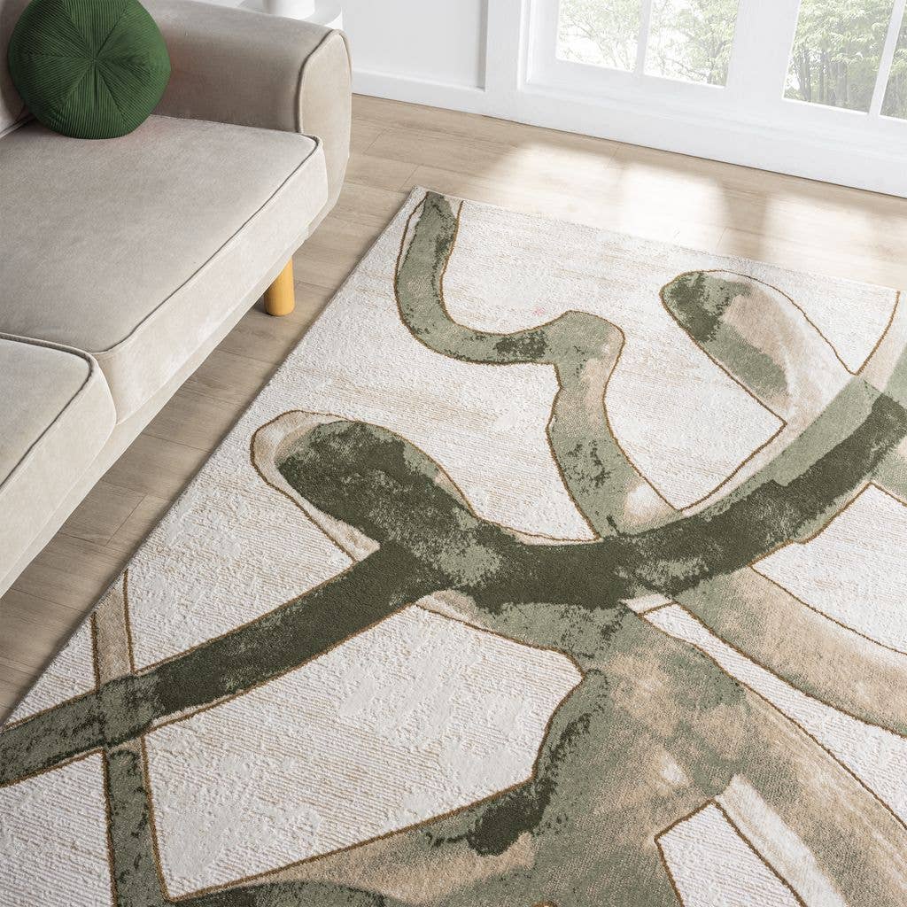 Ivy Beige Cream Green Area Rug- 7'9" x 10'2"