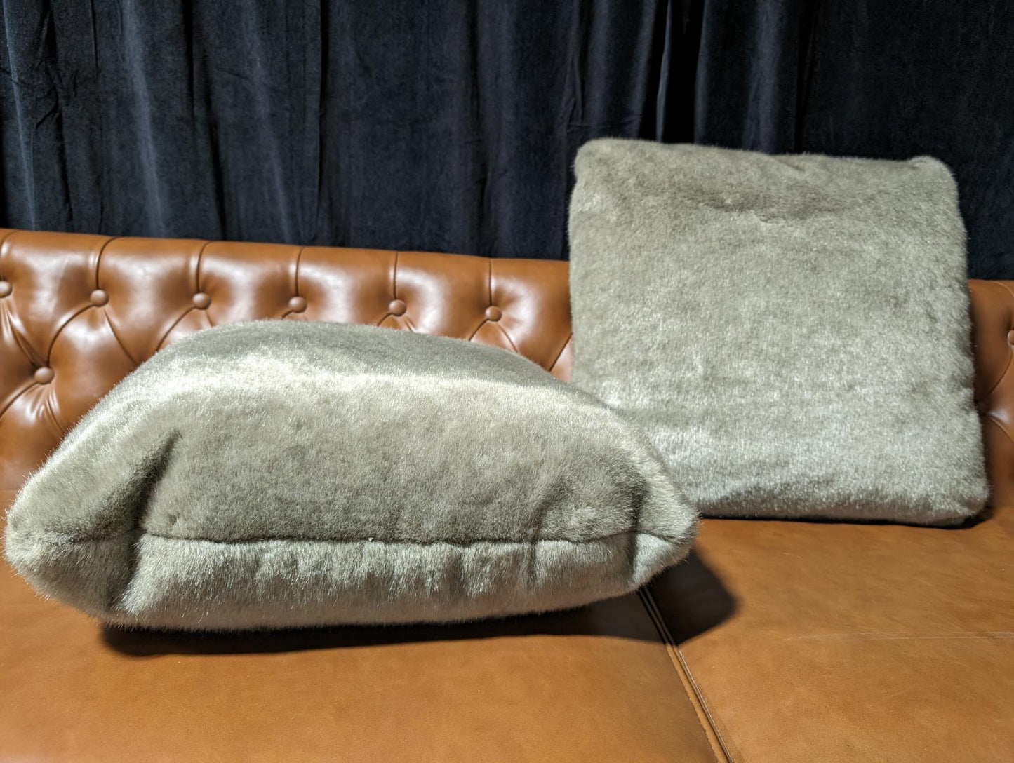 Faux Fur Taupe Pillows – Set of 2 (Open Box)