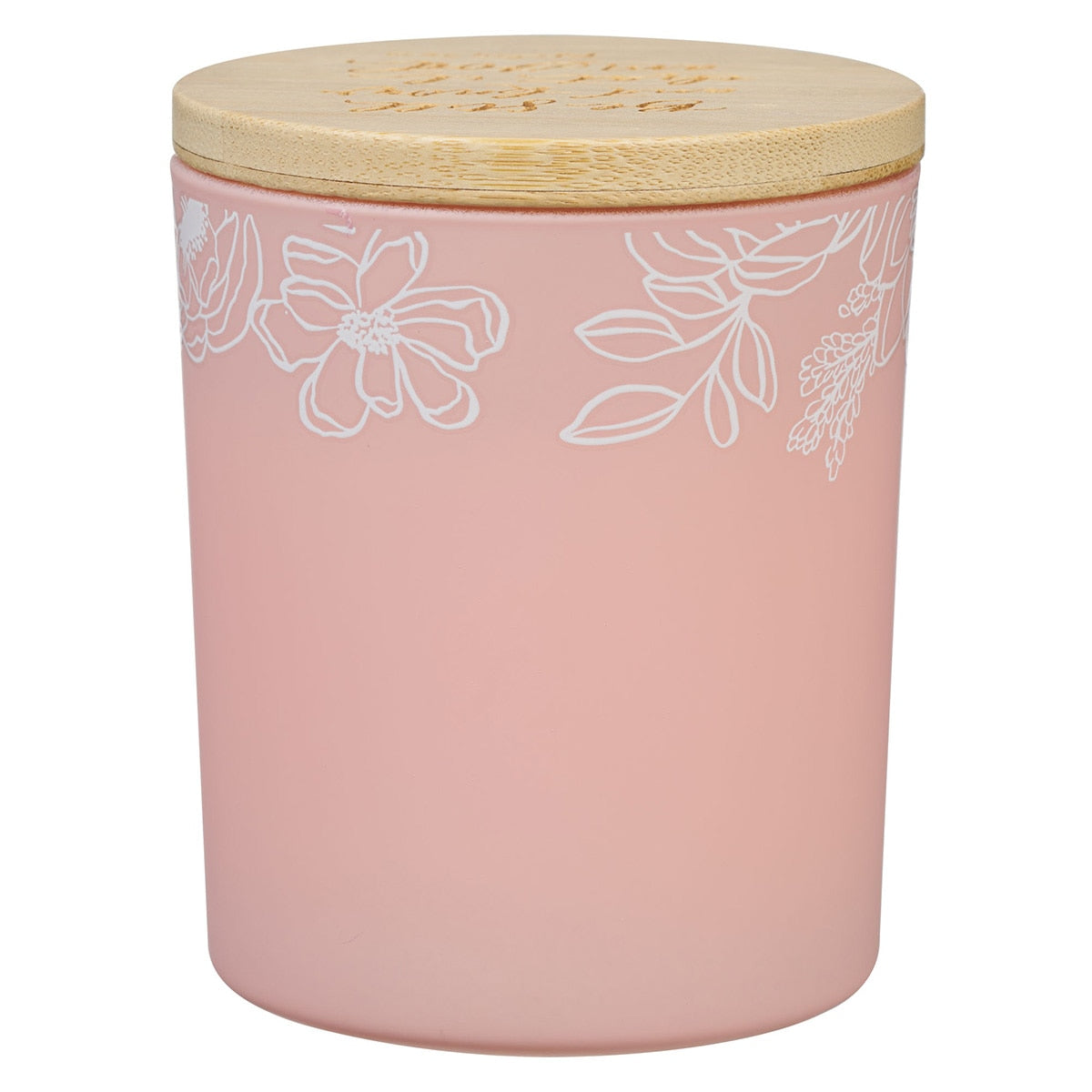 Glass Candle W/Bamboo Lid Pink Be Still Ps. 46:10
