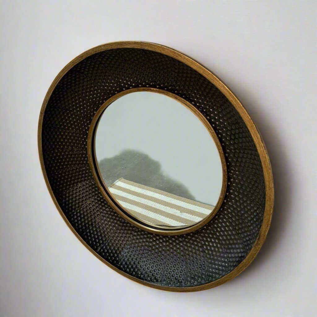 Round Faux Hammered Metal Framed Mirror