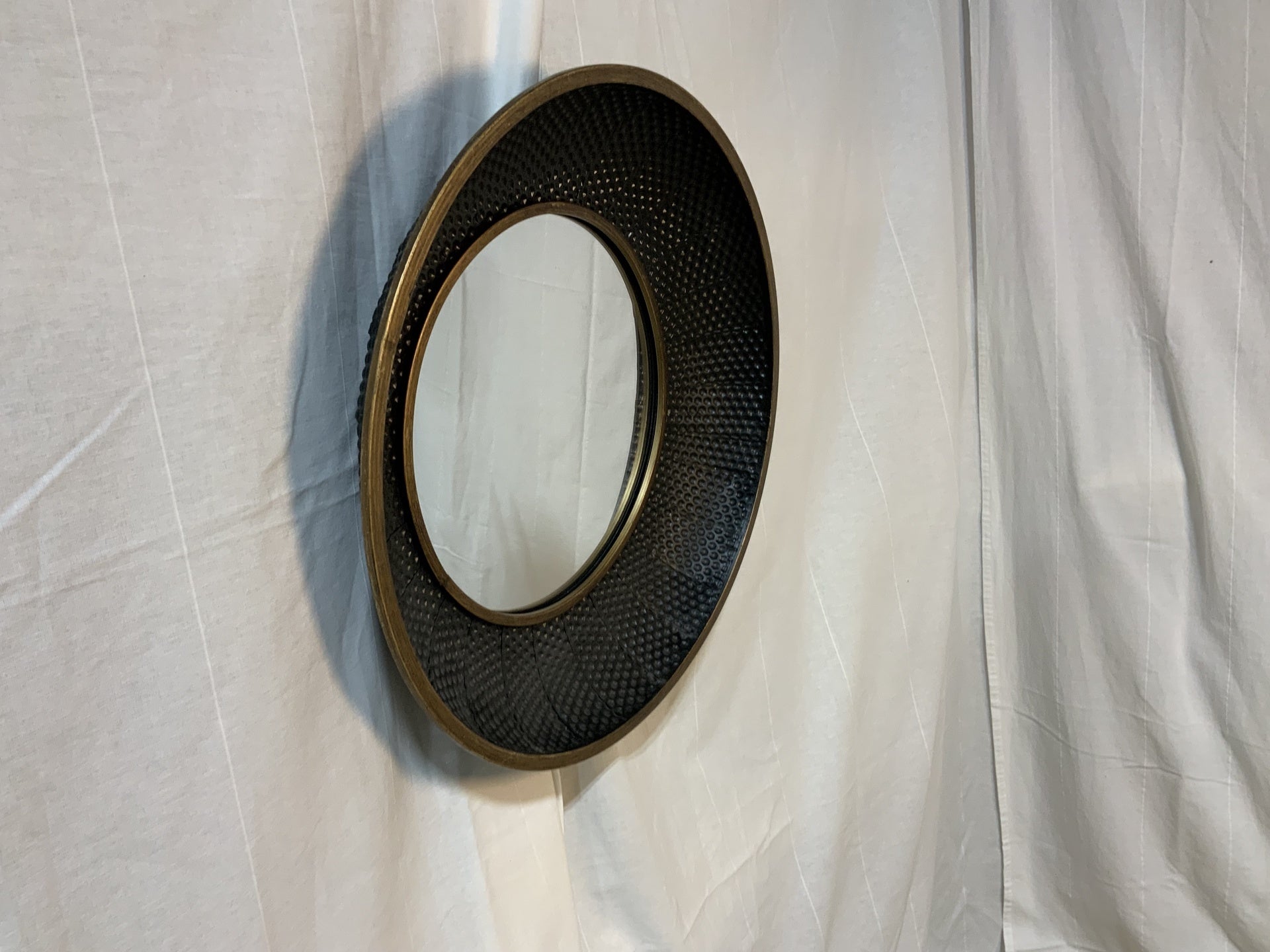 Round Faux Hammered Metal Framed Mirror