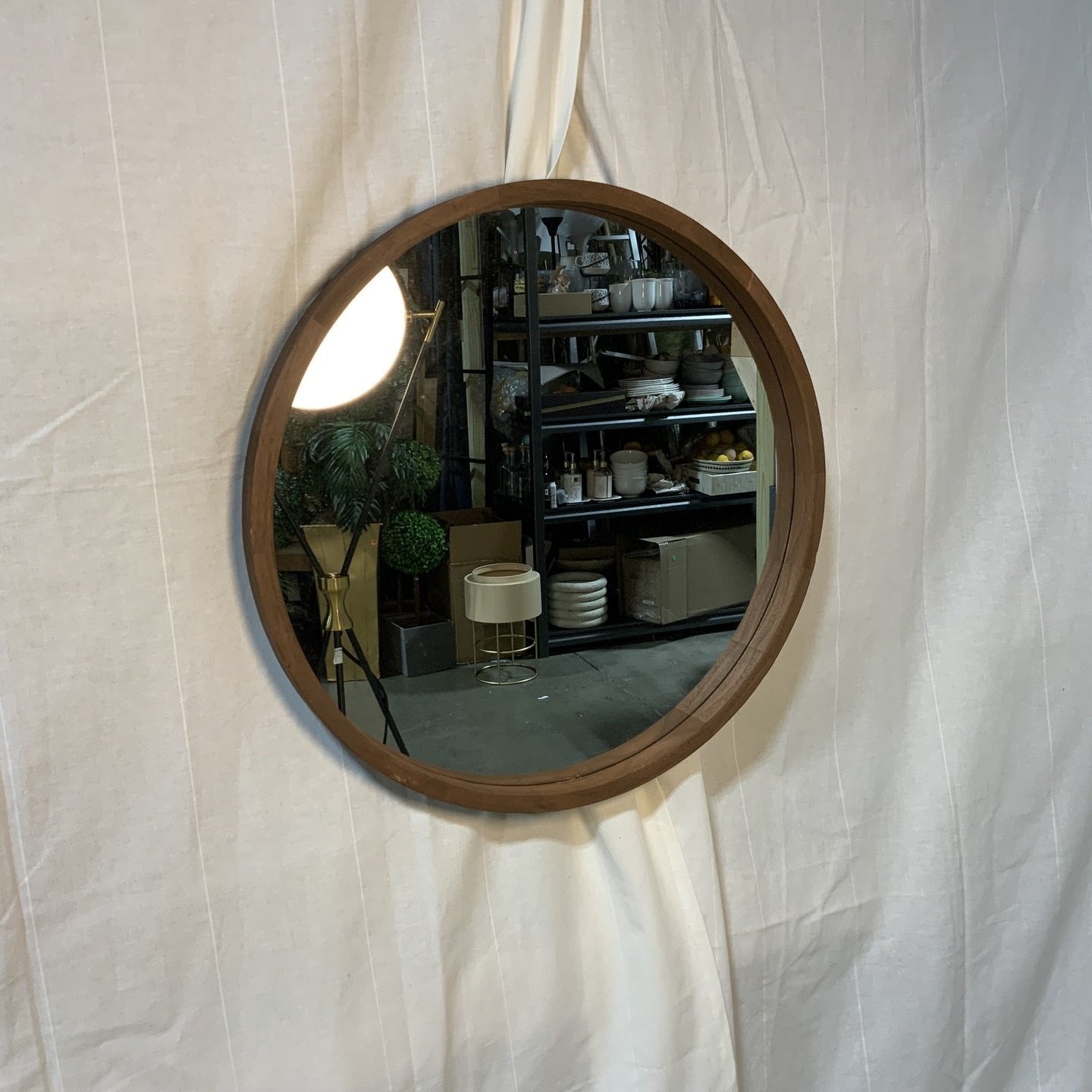 Round wood framed mirror