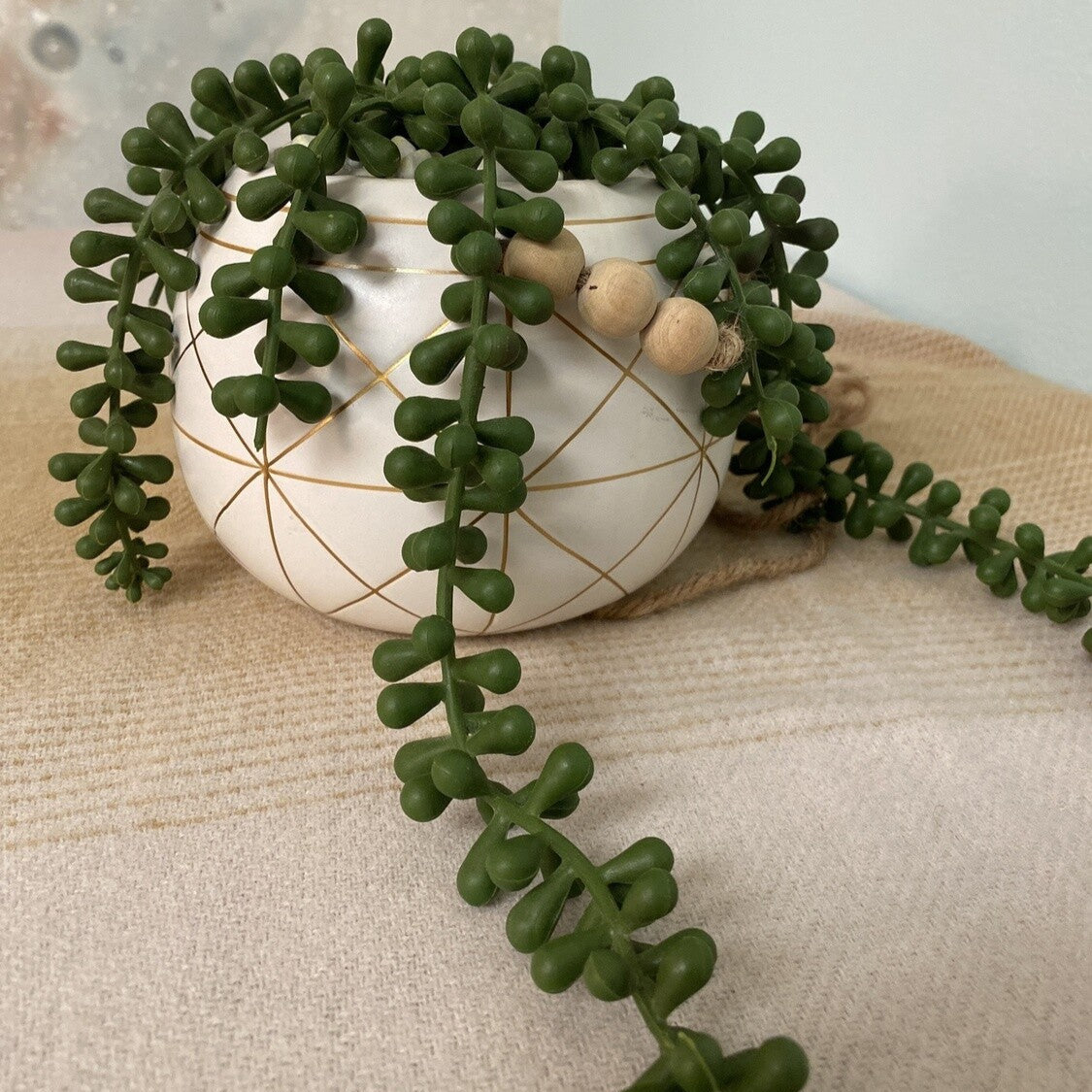 white faux planter w beads