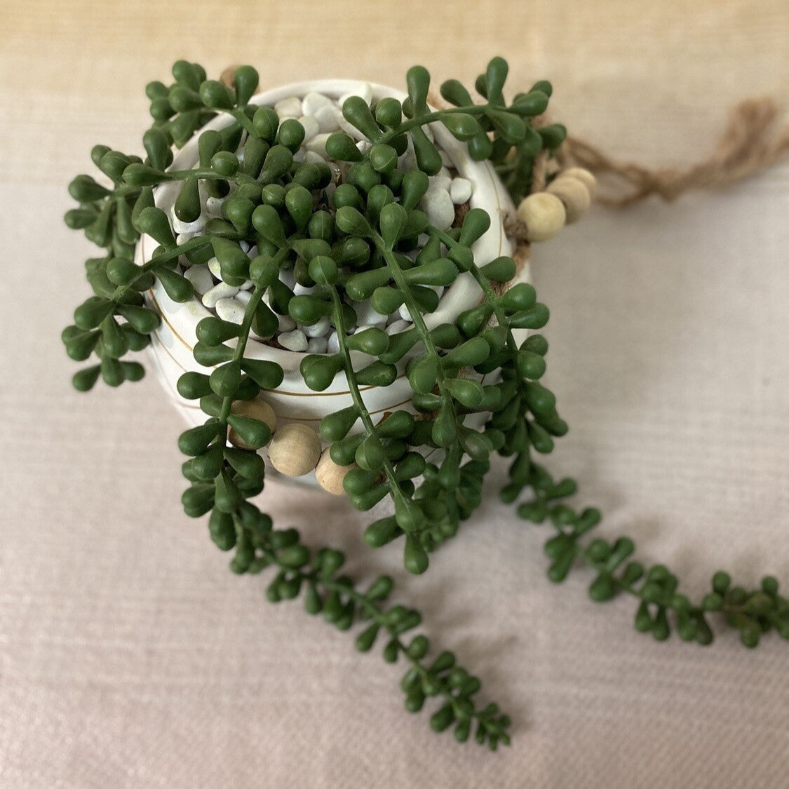 white faux planter w beads