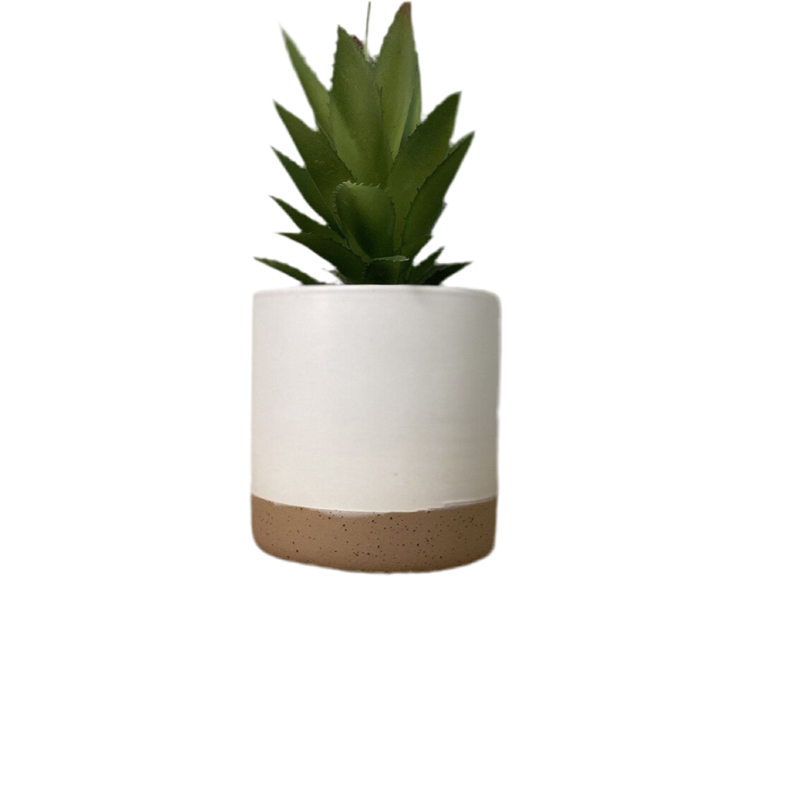 white planter with succulent faux