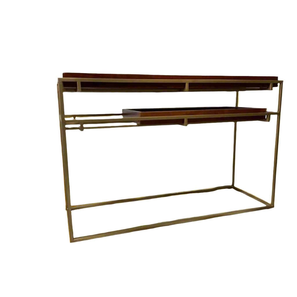 wood and gold metal entryway table
