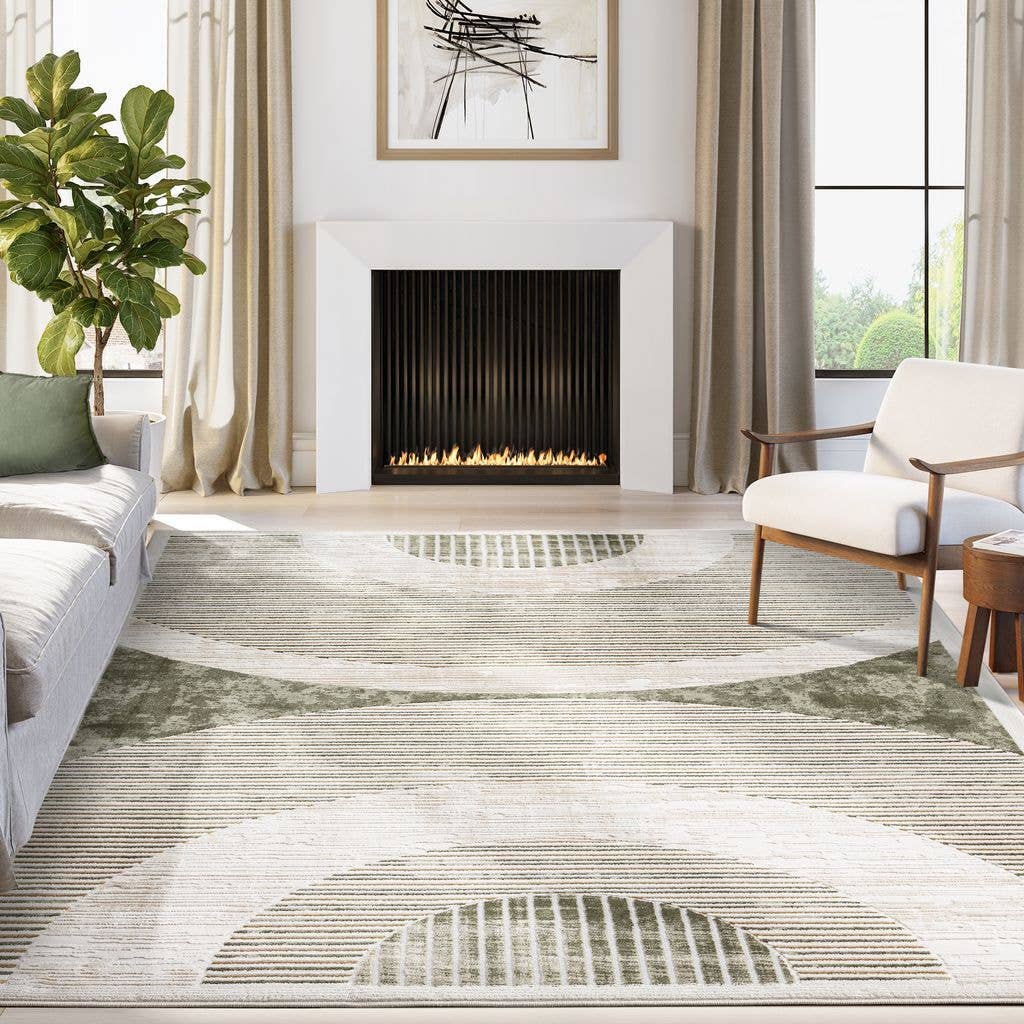 Ivy Mid-Century Green Arch Area Rug- 8'11" x 12'