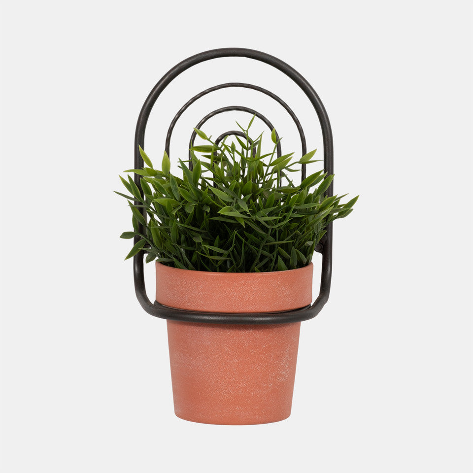 Metal, 11"h Wall Planter, Black/terracotta