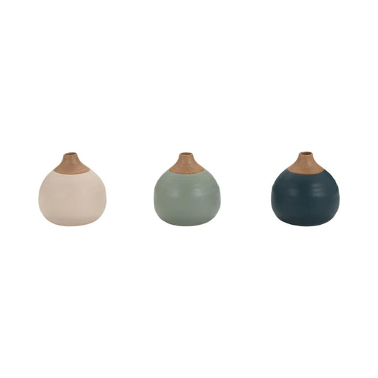 Matte Bud Vases, Deep Teal/Drk Sage/Cream S/3 -8050