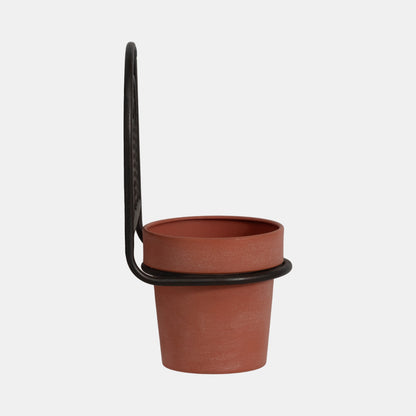 Metal, 11"h Wall Planter, Black/terracotta