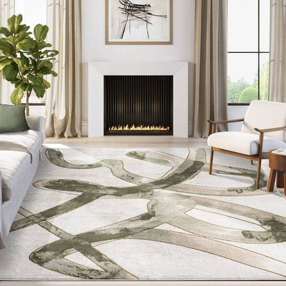 Ivy Beige Cream Green Area Rug- 7'9" x 10'2"