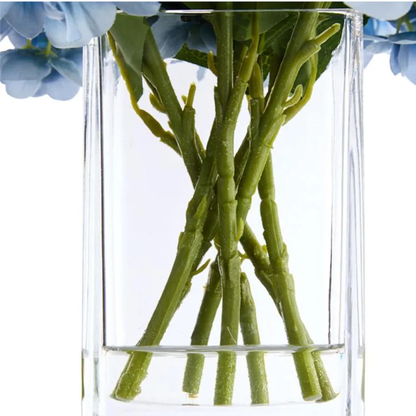 Faux Hydrangea in Glass Vase