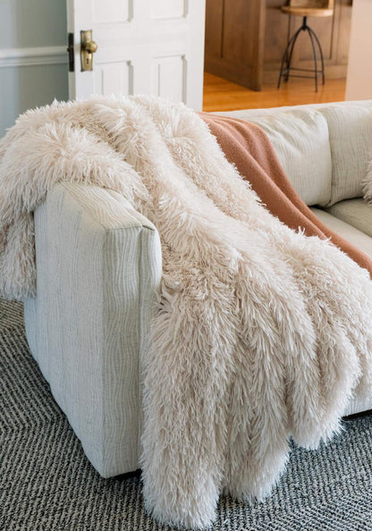 Cream Mongolian Faux Fur Throws