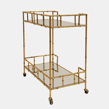 Mirrored, 2-tier Gold Metal Bar Cart