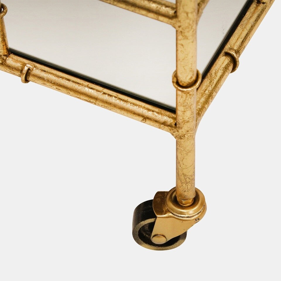 Mirrored, 2-tier Gold Metal Bar Cart wheels