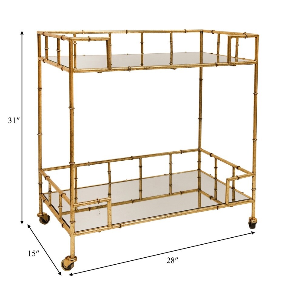 Mirrored, 2-tier Gold Metal Bar Cart