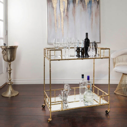 Mirrored, 2-tier Gold Metal Bar Cart