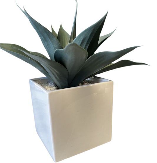 White Planter w/ Faux Plant-Open Box