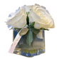 Faux White Roses in Glass Vase- Open Box-