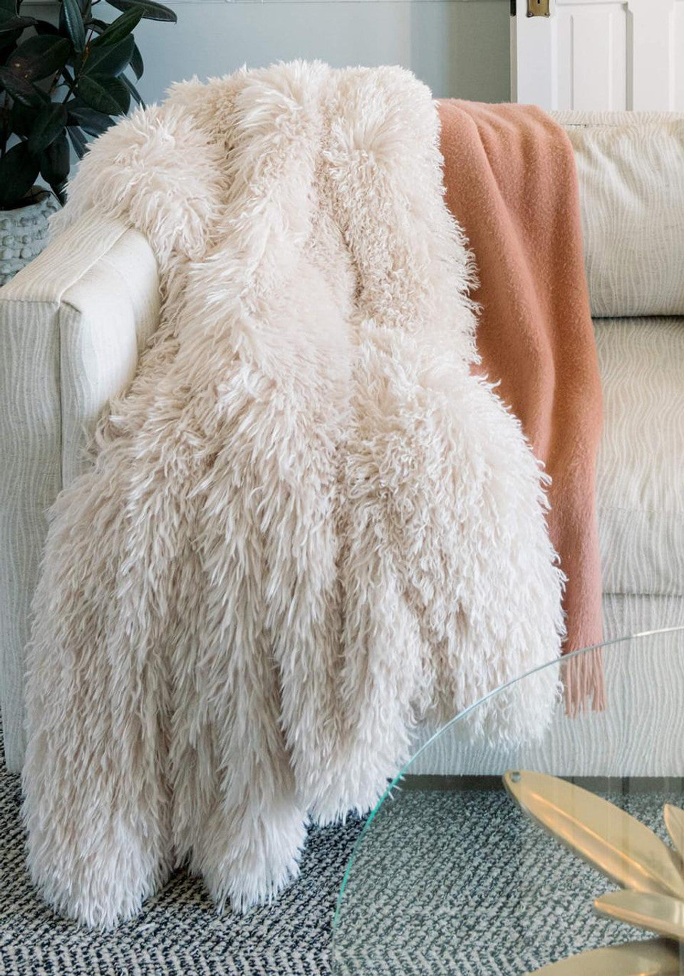 Cream Mongolian Faux Fur Throws