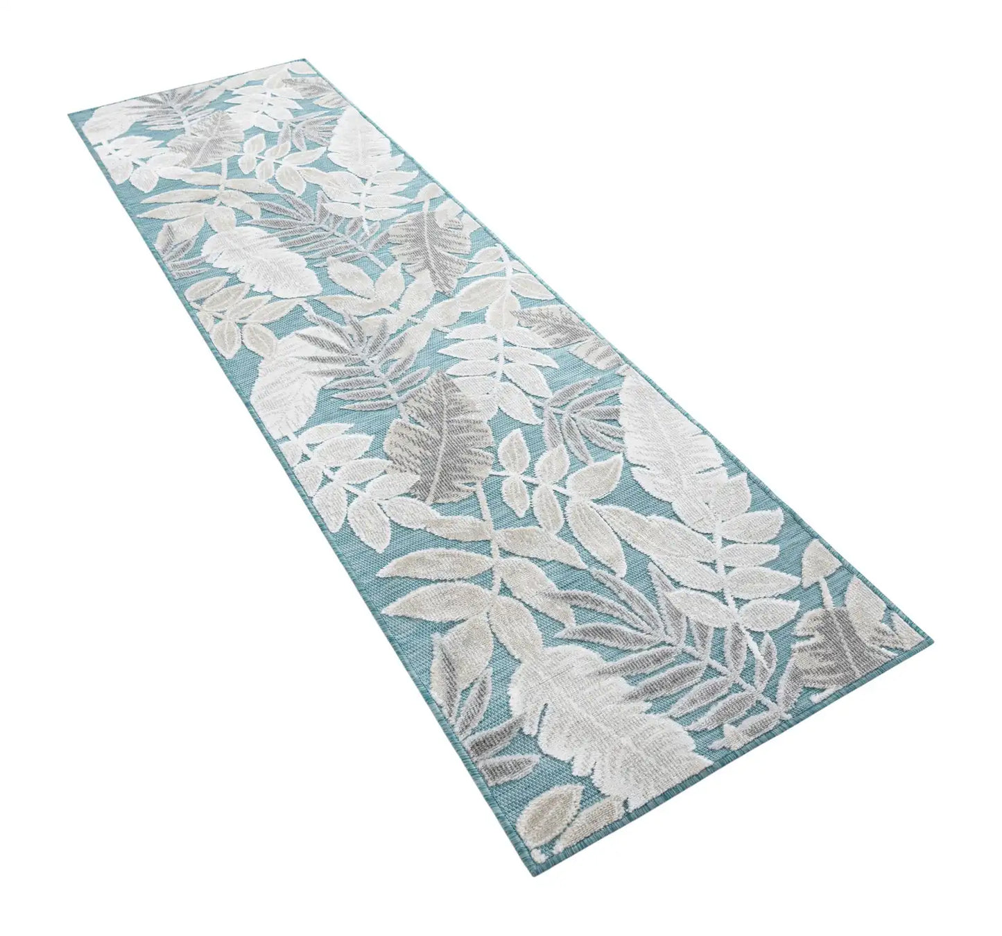 Light Blue 2' 2 x 8' Outdoor Botanical Runner Rug