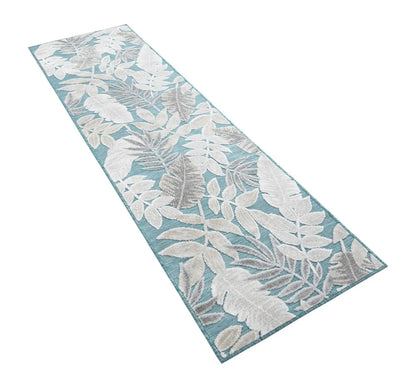 Light Blue 2' 2 x 8' Outdoor Botanical Runner Rug