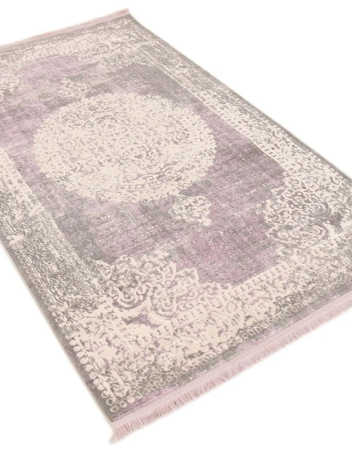 Decorative rug with a floral pattern on a white background