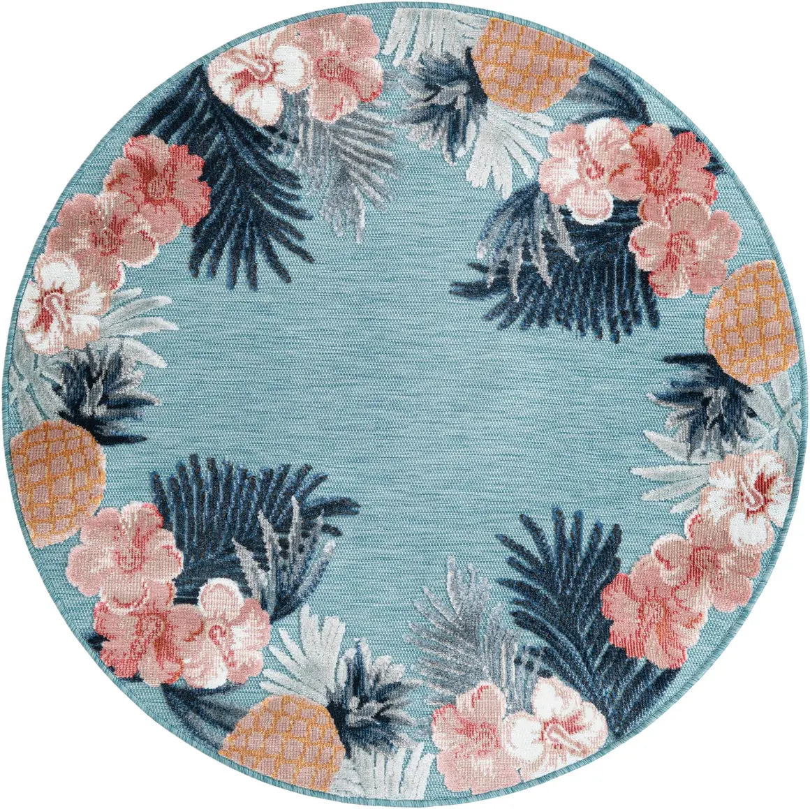 Blue Outdoor Botanical Rectangle Rug