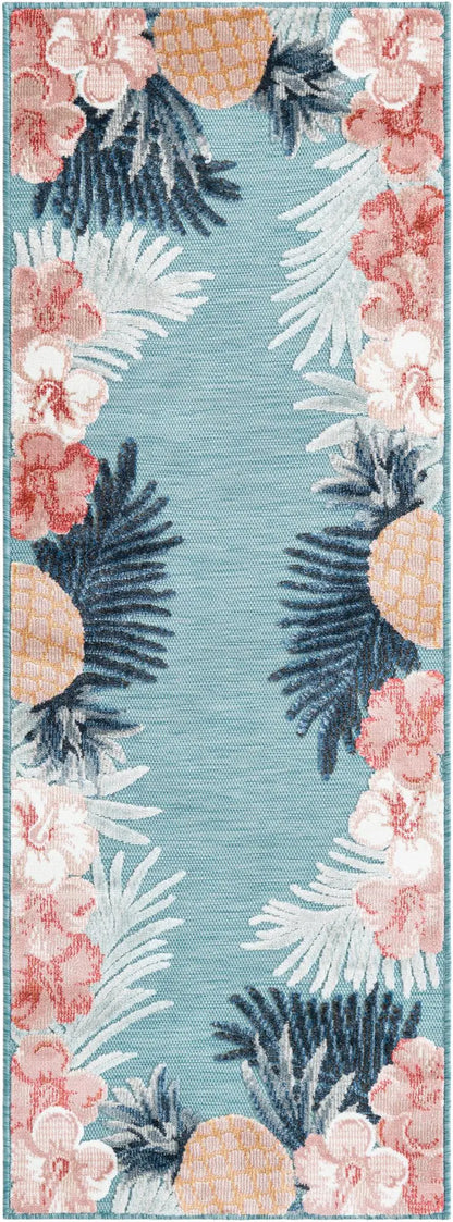 Blue Outdoor Botanical Rectangle Rug