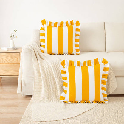 Zena Outdoor Pillows - Golden Yellow/White: 16x16 inch
