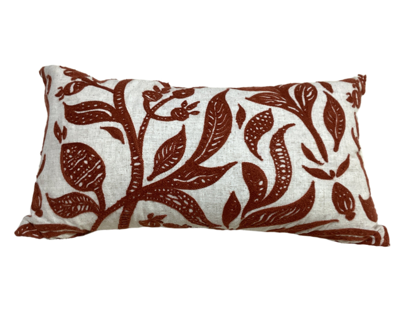 Burnt orange & white floral pillow -open box-