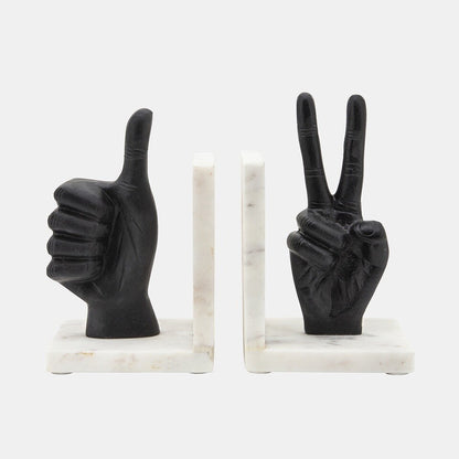 S/2 Hand Sign Bookends, Black-OPEN BOX