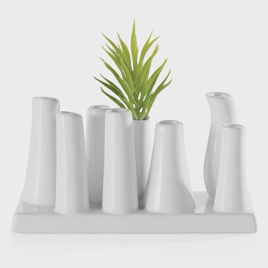 Eva Rectangle White Ceramic 8 tube Multi Bud Vase - Open Box-8018