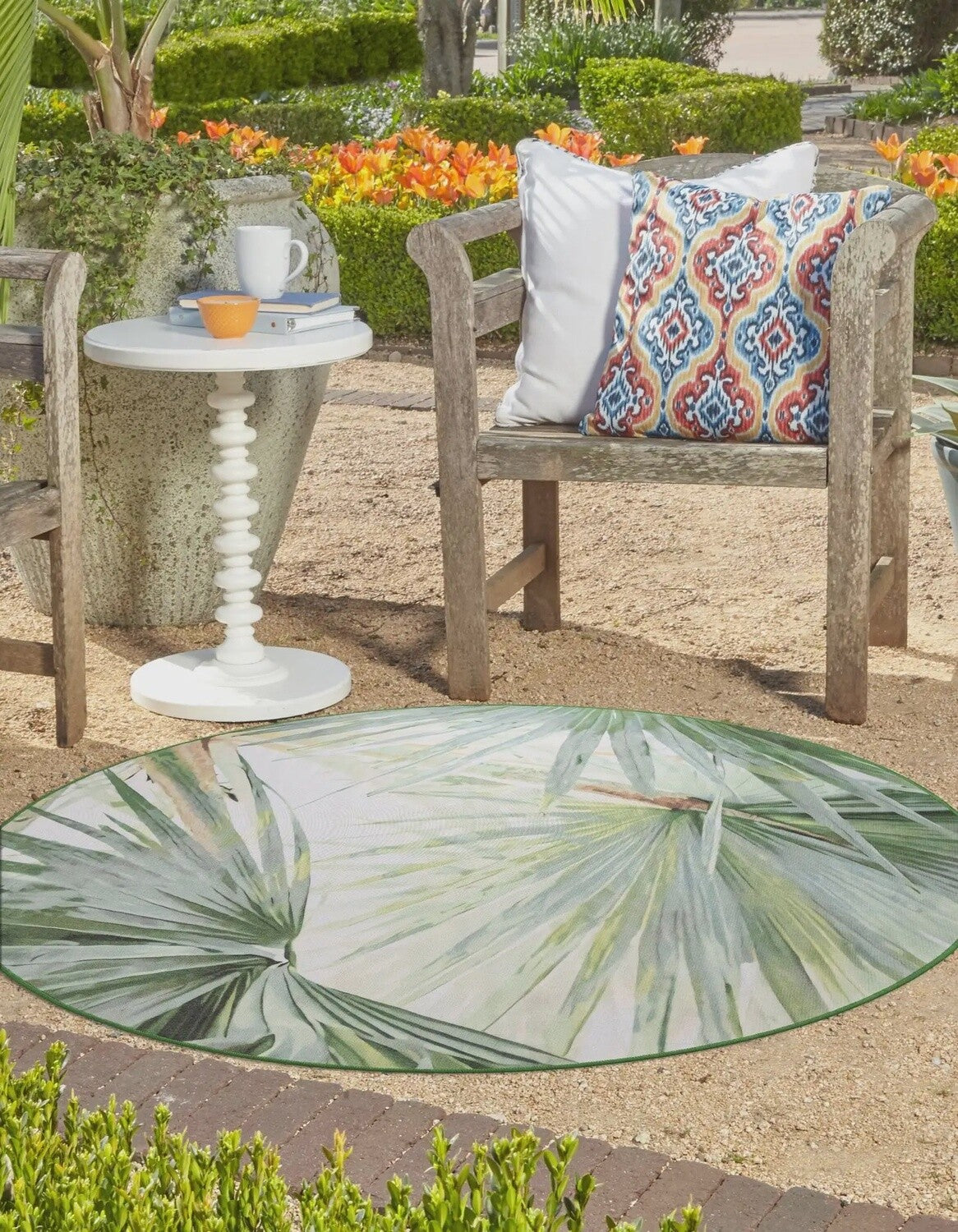 Green Jill Zarin  Caribbean Outdoor Round Rug (8x8)- Local Pick Up Only