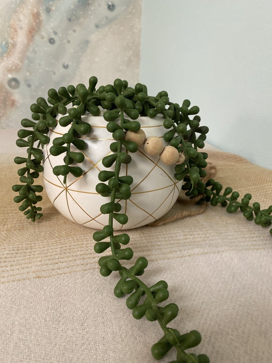 White Faux Planter w/ Beads- OPEN BOX