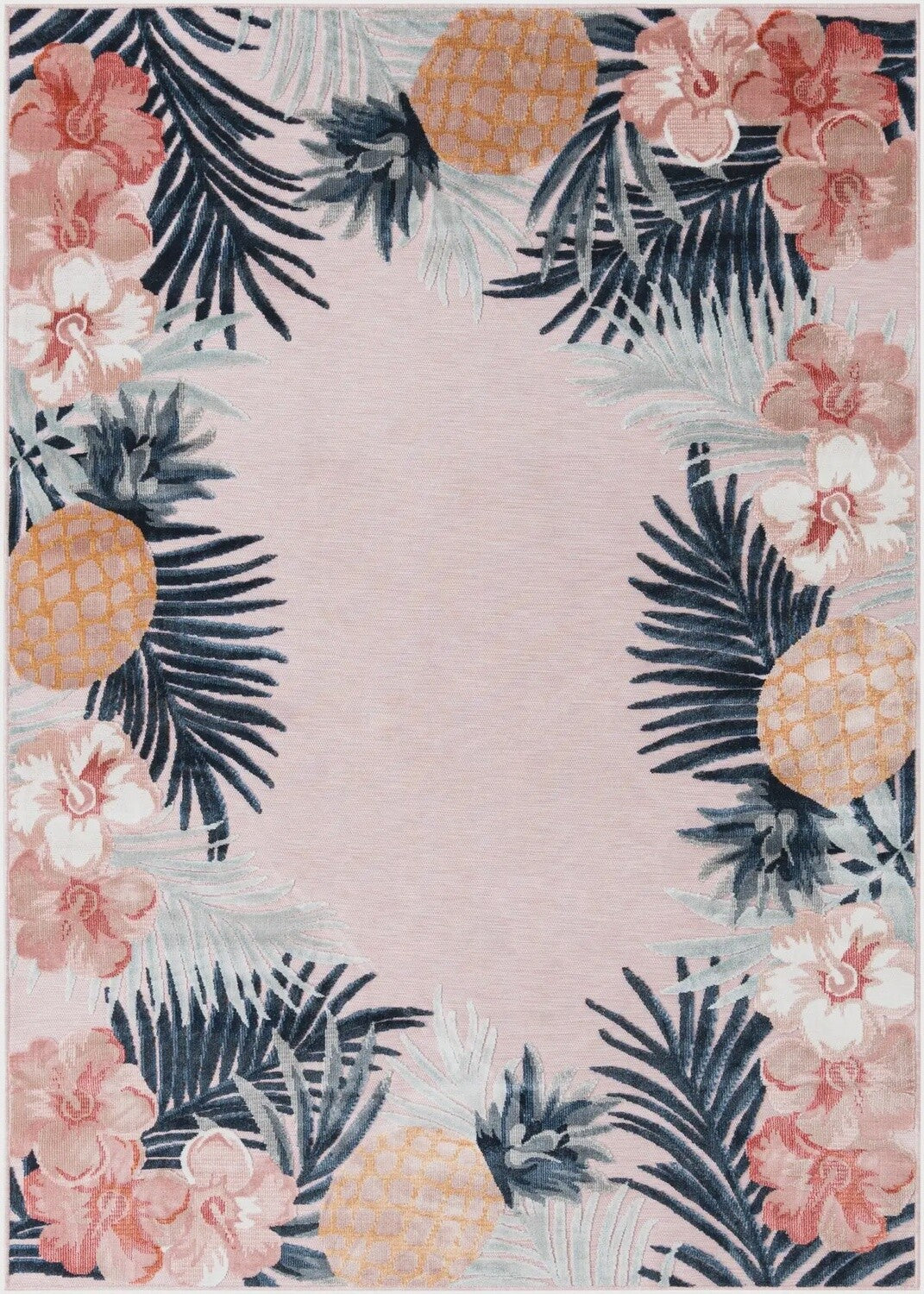 Pink Outdoor Botanical Rectangle Rug (6x9)