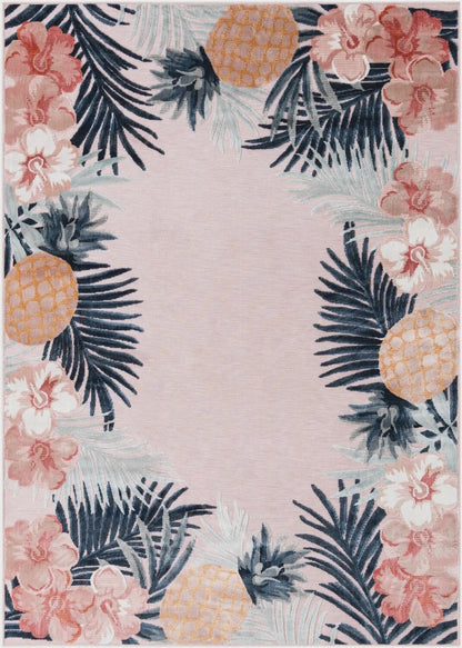 Pink Outdoor Botanical Rectangle Rug (6x9)